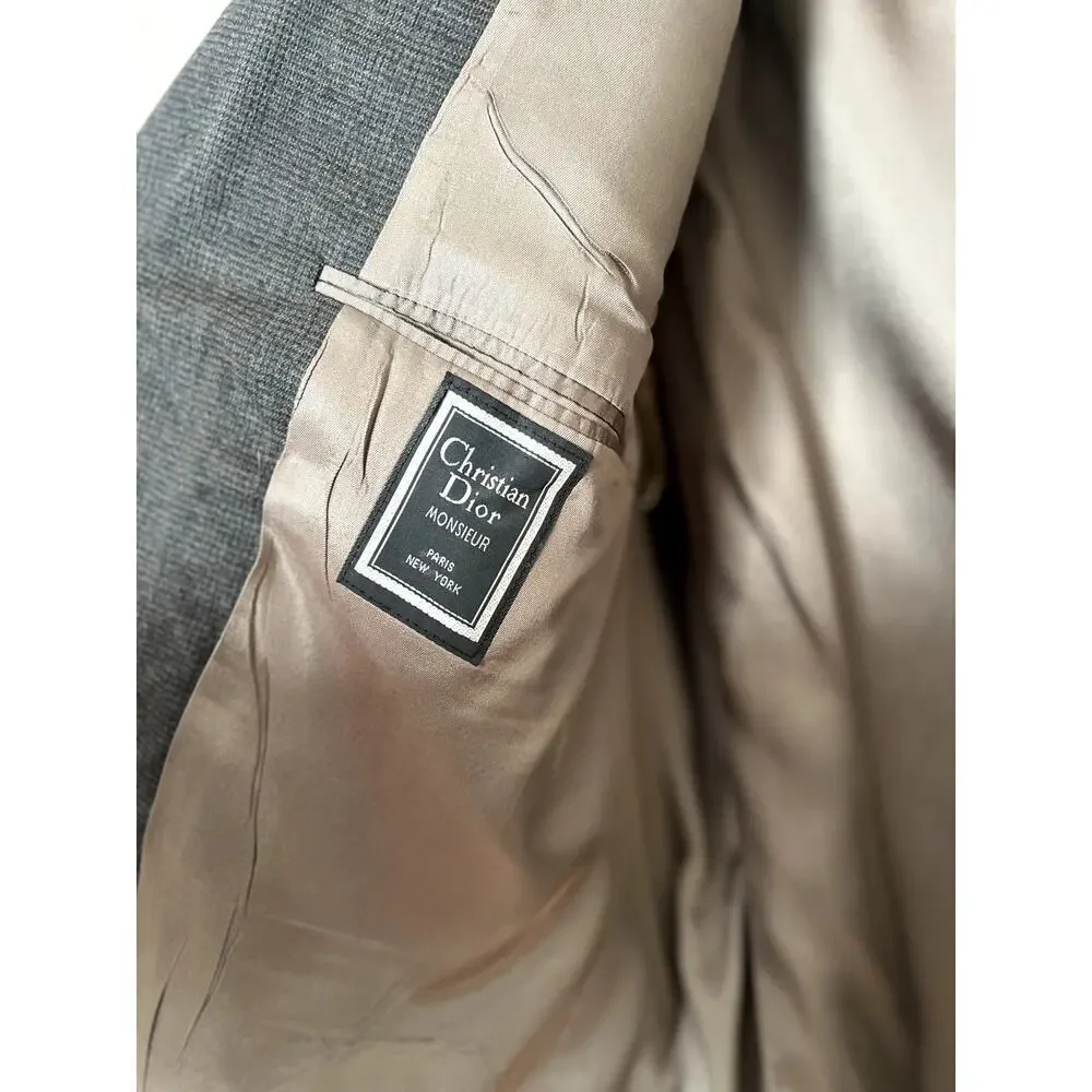 Vintage Christian Dior Monsieur Charcoal Gray Wool Men's Blazer Size 46L